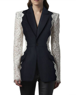 Black Blazer With Lace Sleeves & Back